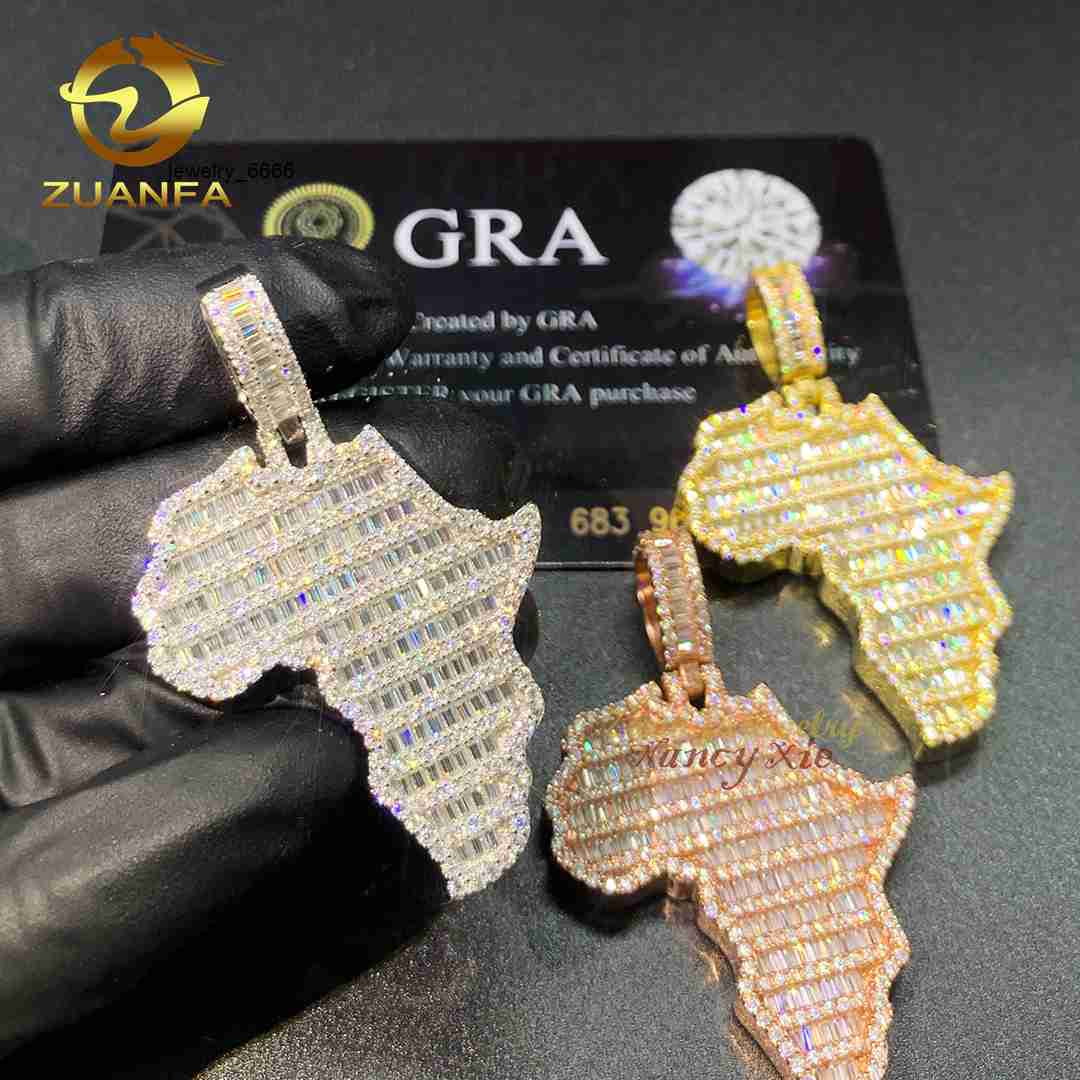 Fashion Moisssanite Hip Hop Jewelry Private 925 Silver Map Pendant Iced Out VVS Diamond Moissanite Pendant