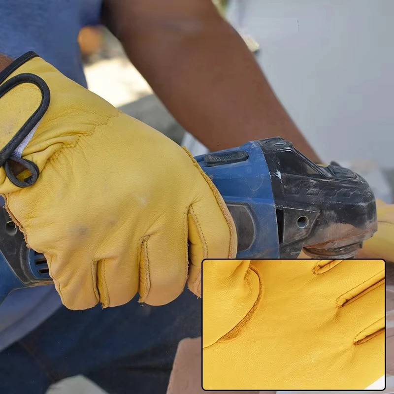 Work gloves sheepskin leather workers work welding safety protection garden sports motorcycle driver wearresistant gloves 250905