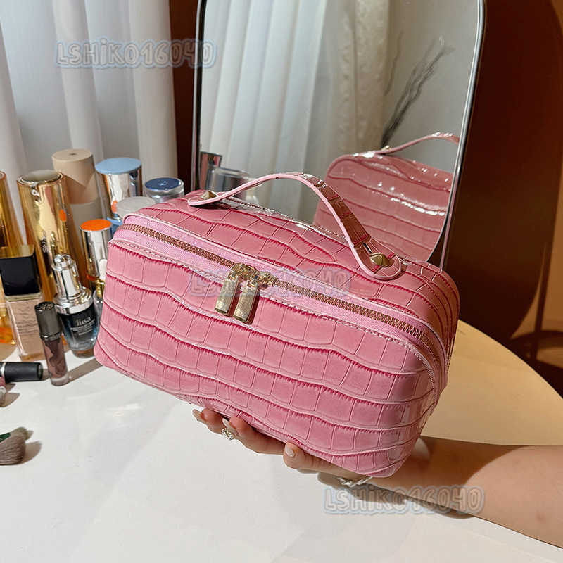 2024 New Pu Leather Crocodile Skin Pattern Makeup Bag Large Capacity Cosmetic Bag H250906