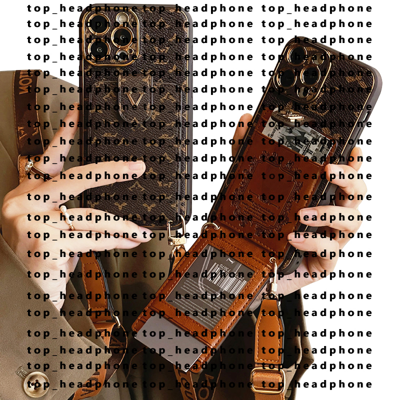 Designer Wallet Phone Case Luxury iPhone Case Leather Card Holder for Apple iPhone 17 16 Pro Max 15 14 13 12 Fashion Crossbody Gold Edging Lanyard Cell Phone Cases S25U