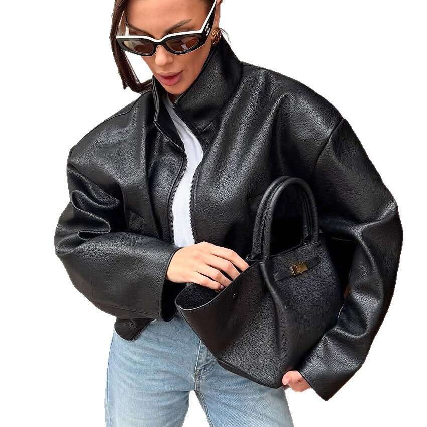 Autumn Winter New High-End Black PU Leather Jacket For Women With Design Sense, Elegant And Fashionable Commuting B3