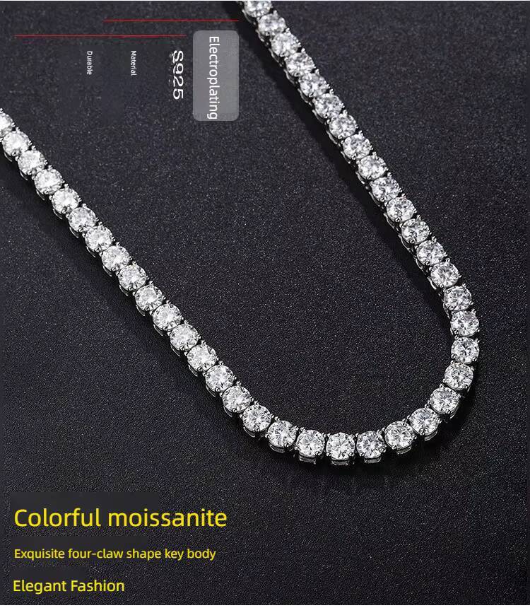 925 Silver Moissanite Link Chain Black Tennis Cuban Link Chain Elegant Moissanite Necklace