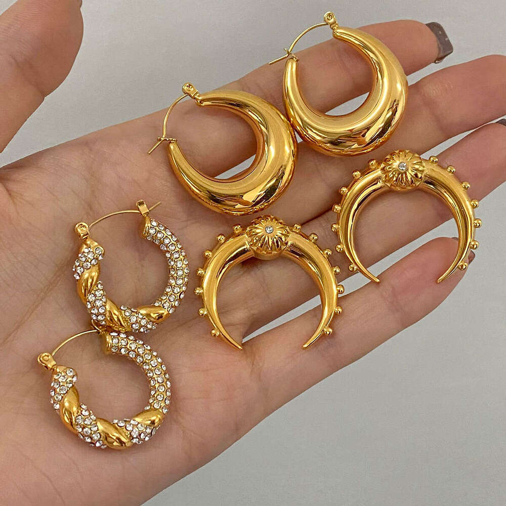 DHpet 2025 Stylish European American Stainless Double - C Earrings with Zirconia, Geometric Titanium Steel Studs H260202