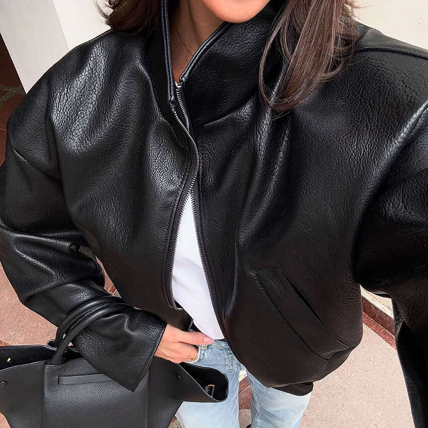 Autumn Winter New High-End Black PU Leather Jacket For Women With Design Sense, Elegant And Fashionable Commuting B3