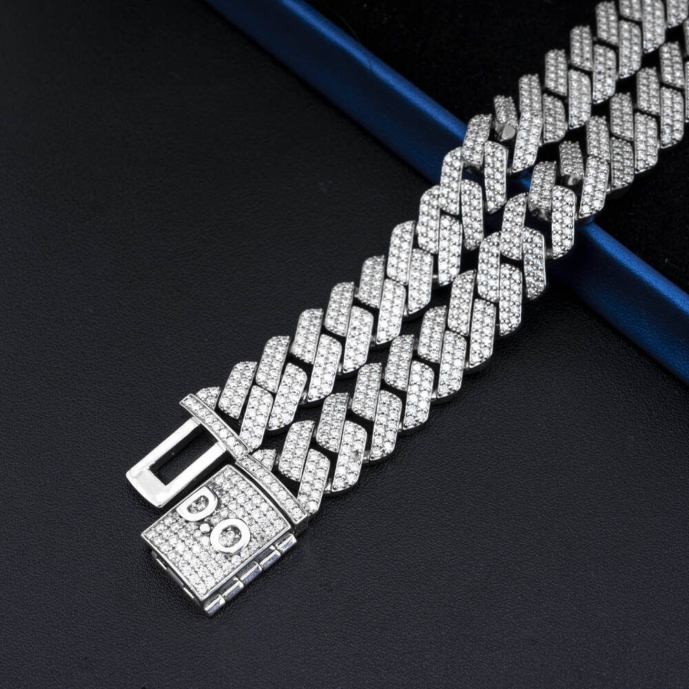 Luxury 1012mm Moissanite Cuban Chain 925 Silver Iced with D VVS GRA Certificate Two Tone 2 Rows Cuban Link Necklace
