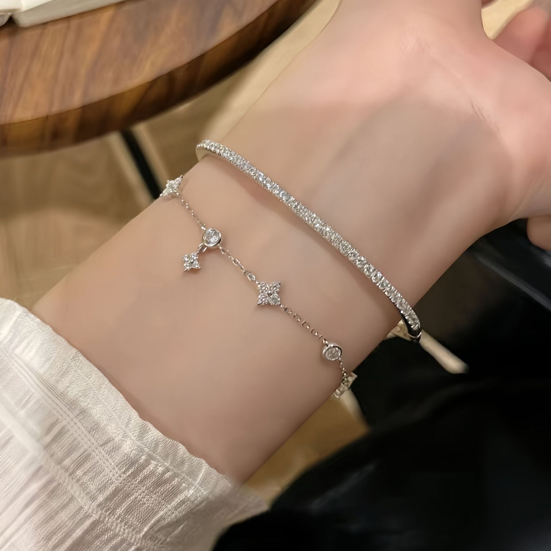 Zircon Flower Korean Style Simple High-end Feel Bracelet Niche Temperament Versatile Jewelry for Women