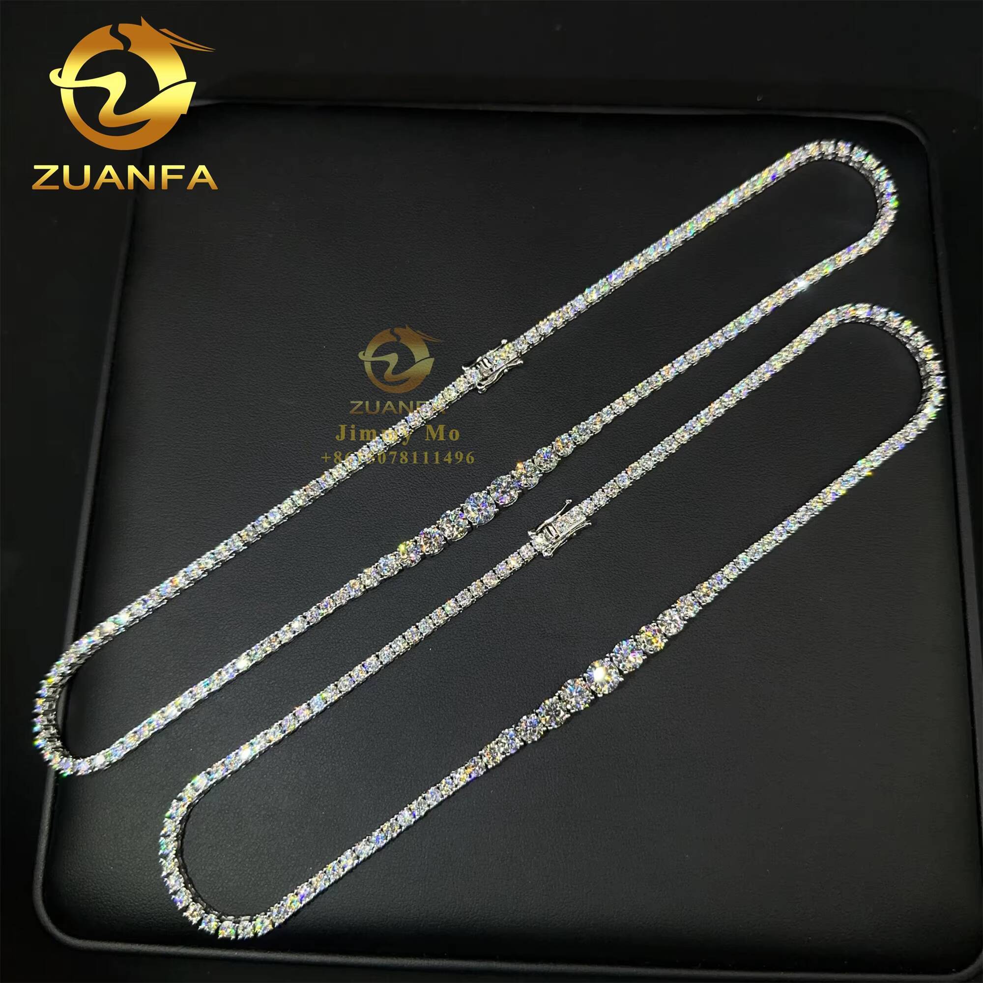 Fashion Women Female Gift Jewelry VVS Moissanite Tennis Chain 925 Sterling Silver Hip Hop Cluster Tennis Chain Necklace
