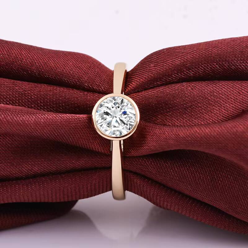 Ready to Ship Moissanite Wedding Ring 10K Yellow Gold Bezel Setting 06Carat Center Diamond Moissanite Women Ring