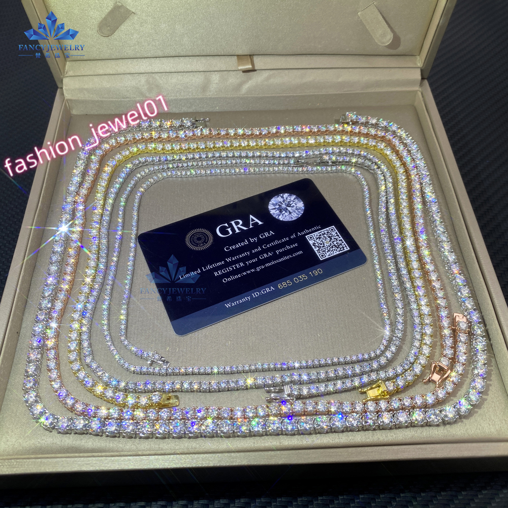 RTS Large Stock 20mm50mm Hip Hop 925 Silver Iced D VVS1 Moissanite Tennis Chain Necklaces Pass Diamond Tester for Gift