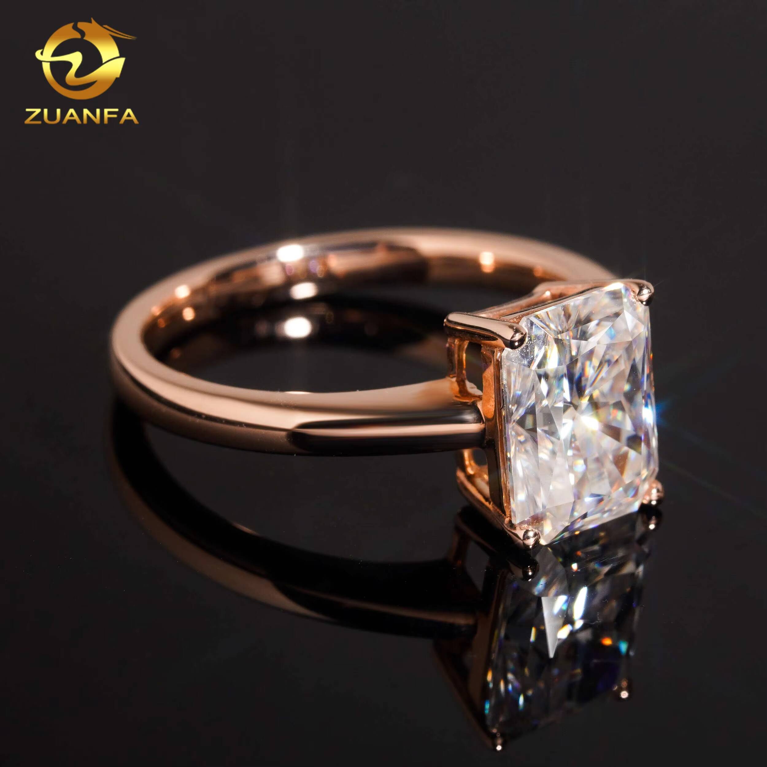 Custom Real 10K 14K 18K RoseYellowWhite Gold Pass Diamond Test 3ct Radiant Cut Moissanite Solitaire Wedding Engagement Ring