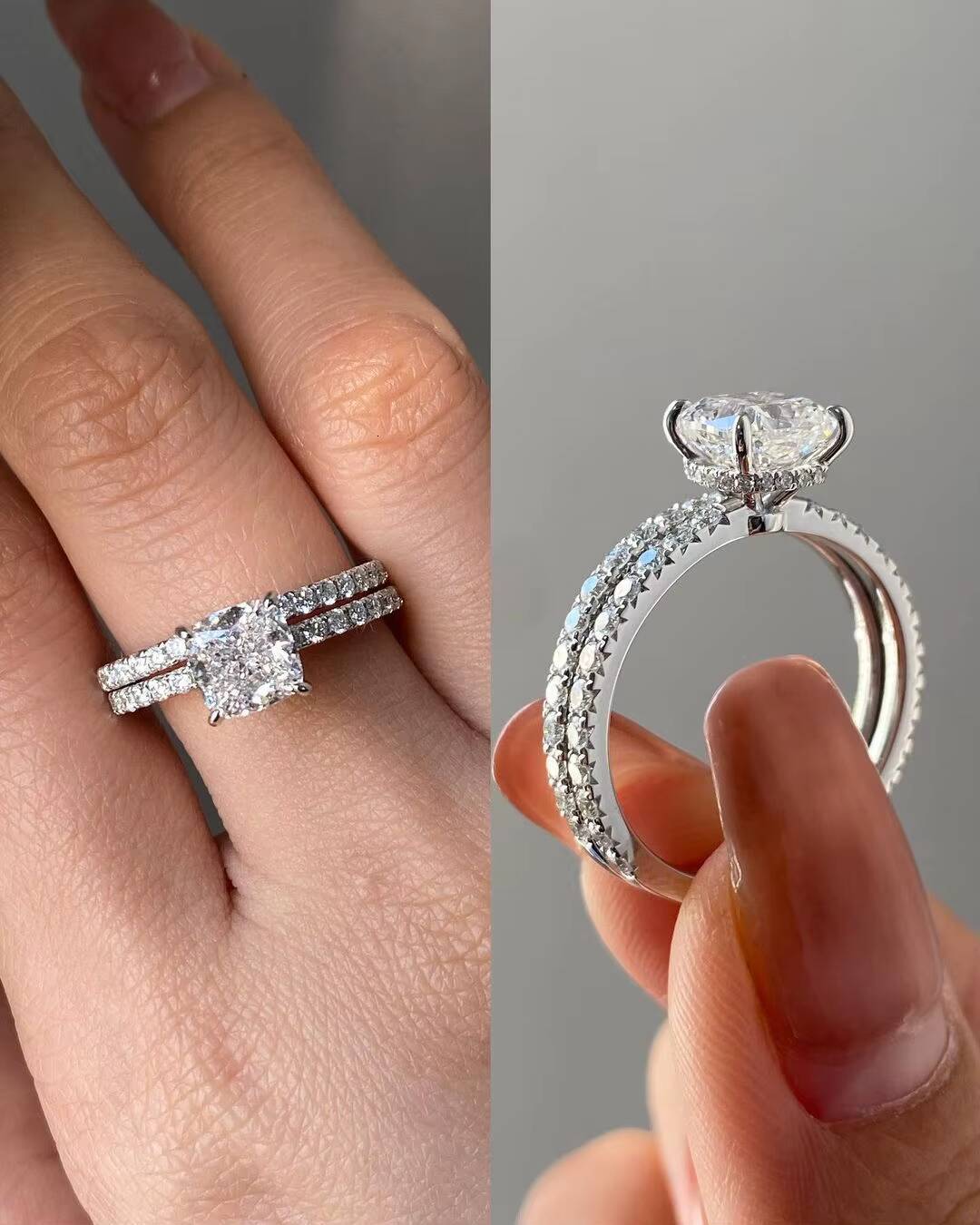 14k 18k Gold Engagement 425mm DEF VVS Cushion Cut Certified Lab Grown Lab Diamond Eternity Diamond Jewelry Ring