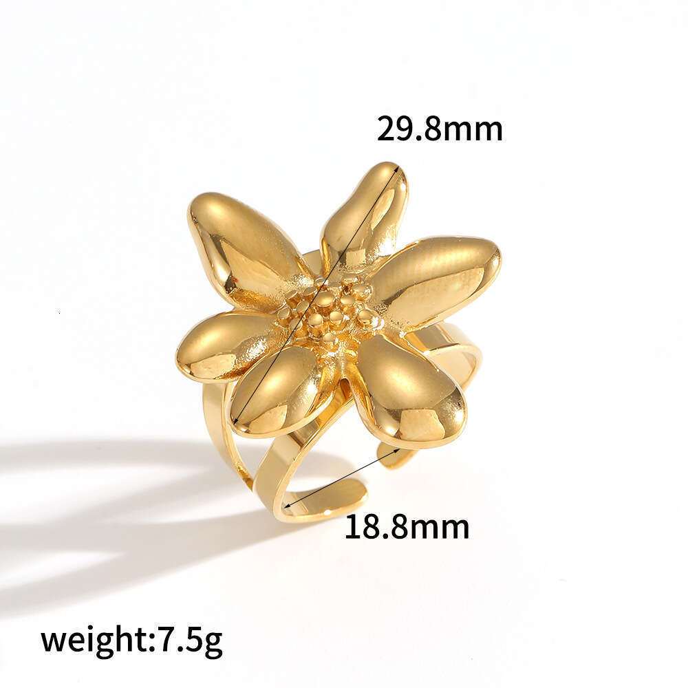 DHpet Irregular Flower Stainless Ring Jewelry Set for Women Personality Temperament Gold Titanium Steel Stud Earrings