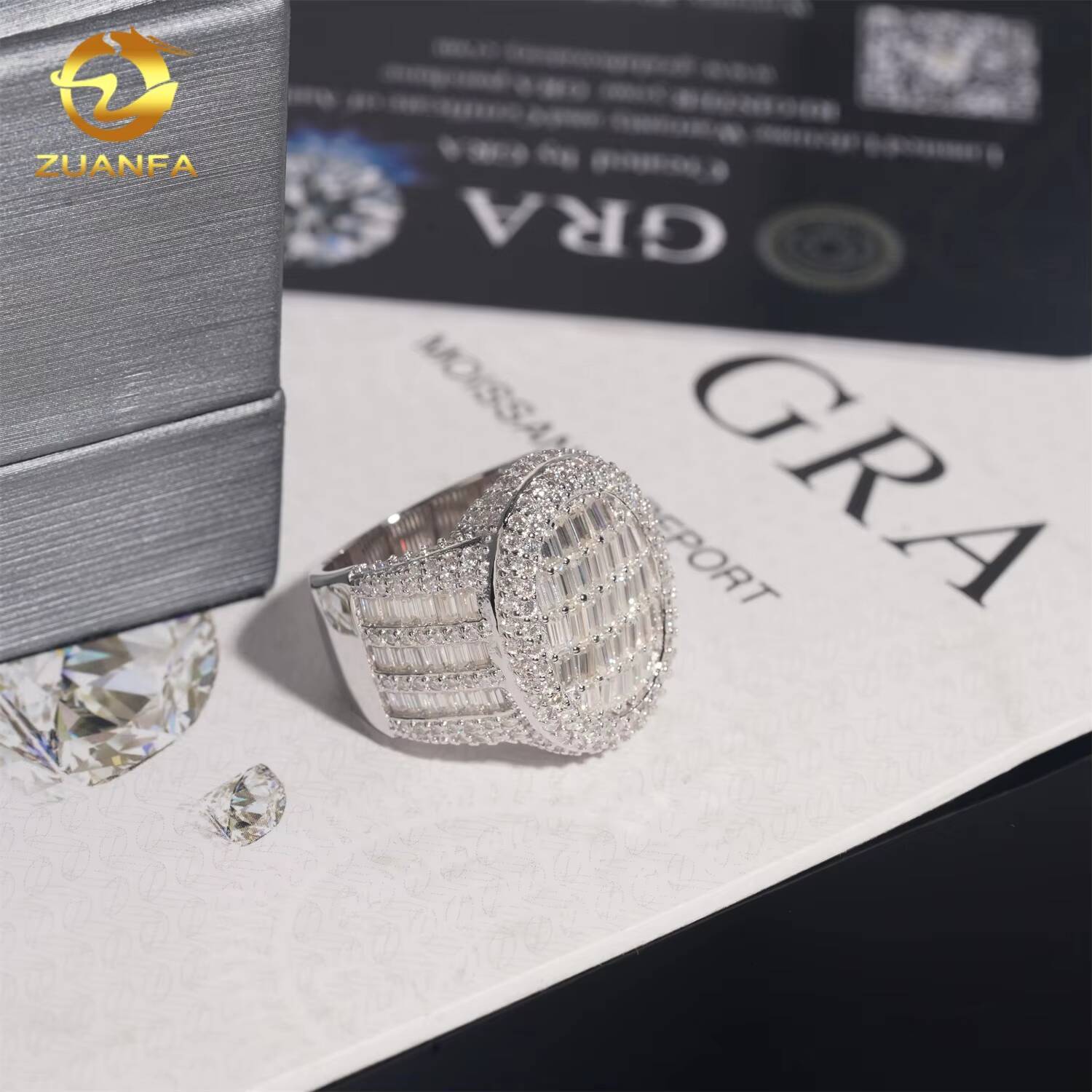 Iced Out Men Diamond Ring 925 Silver Moissanite Baguette Cut Design Luxury Men Hip Hop Ring