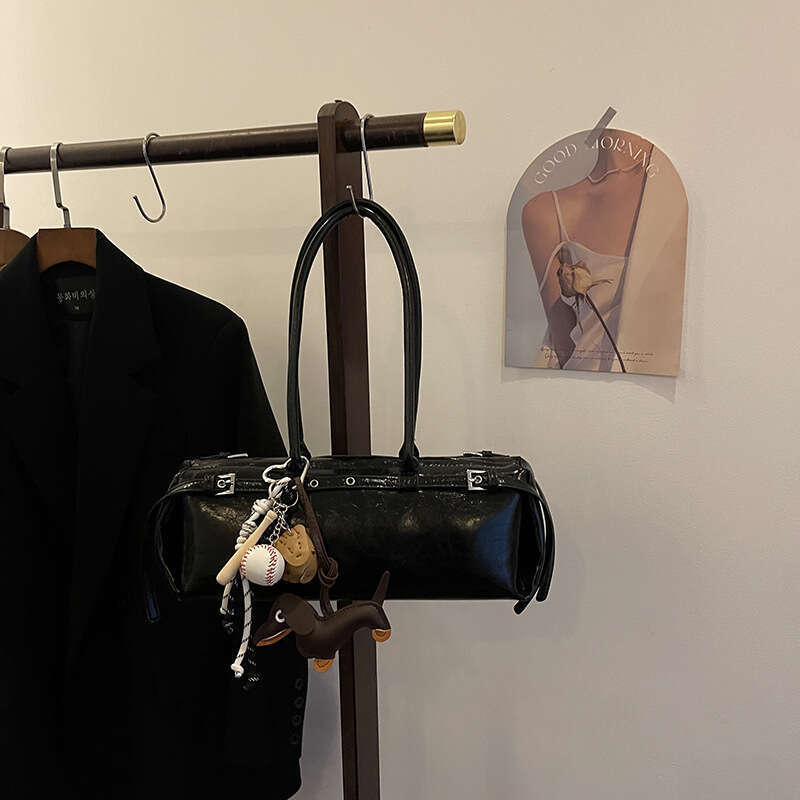 Leopard Print Bowling Women's New Fashion Versatile Niche Belt Buckle Long Strip Shoulder Underarm Baguette Bag