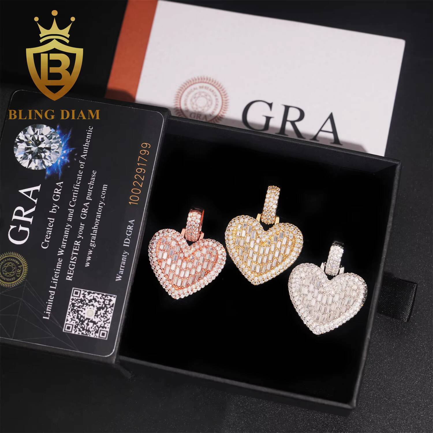 Iced Out Baguette Cut Heart Pendant Hip Hop Jewelry 925 Silver Moissanite Pendant Pass Diamond Tester