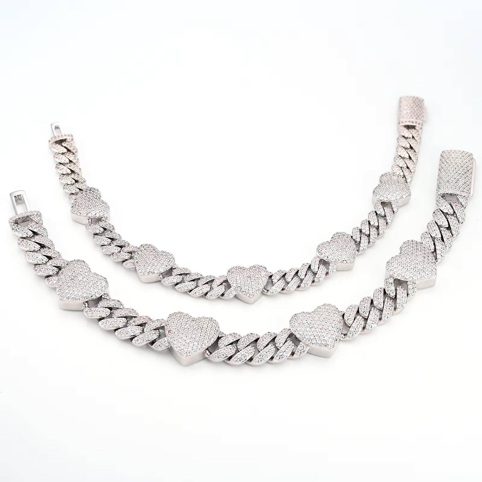 JWY Jewelrys 925 Silver VVS Moissanite for Heart Bracelet European and American Style HipHop Chain Design Unique Bangles