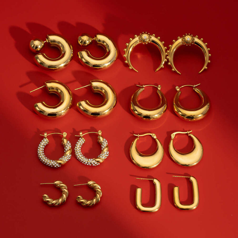 DHpet 2025 Stylish European American Stainless Double - C Earrings with Zirconia, Geometric Titanium Steel Studs H260202