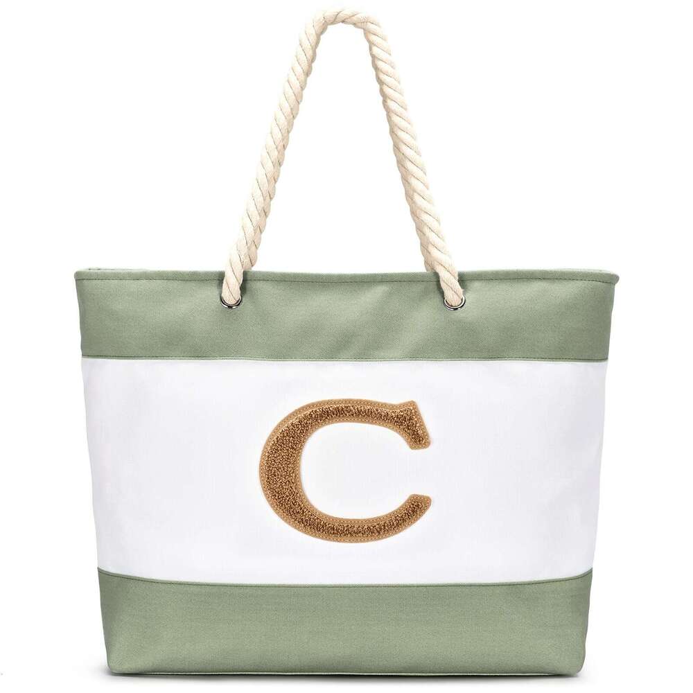 Large Capacity Underarm Beach New Versatile Casual Letter Tote Canvas Patchwork Shoulder Bag