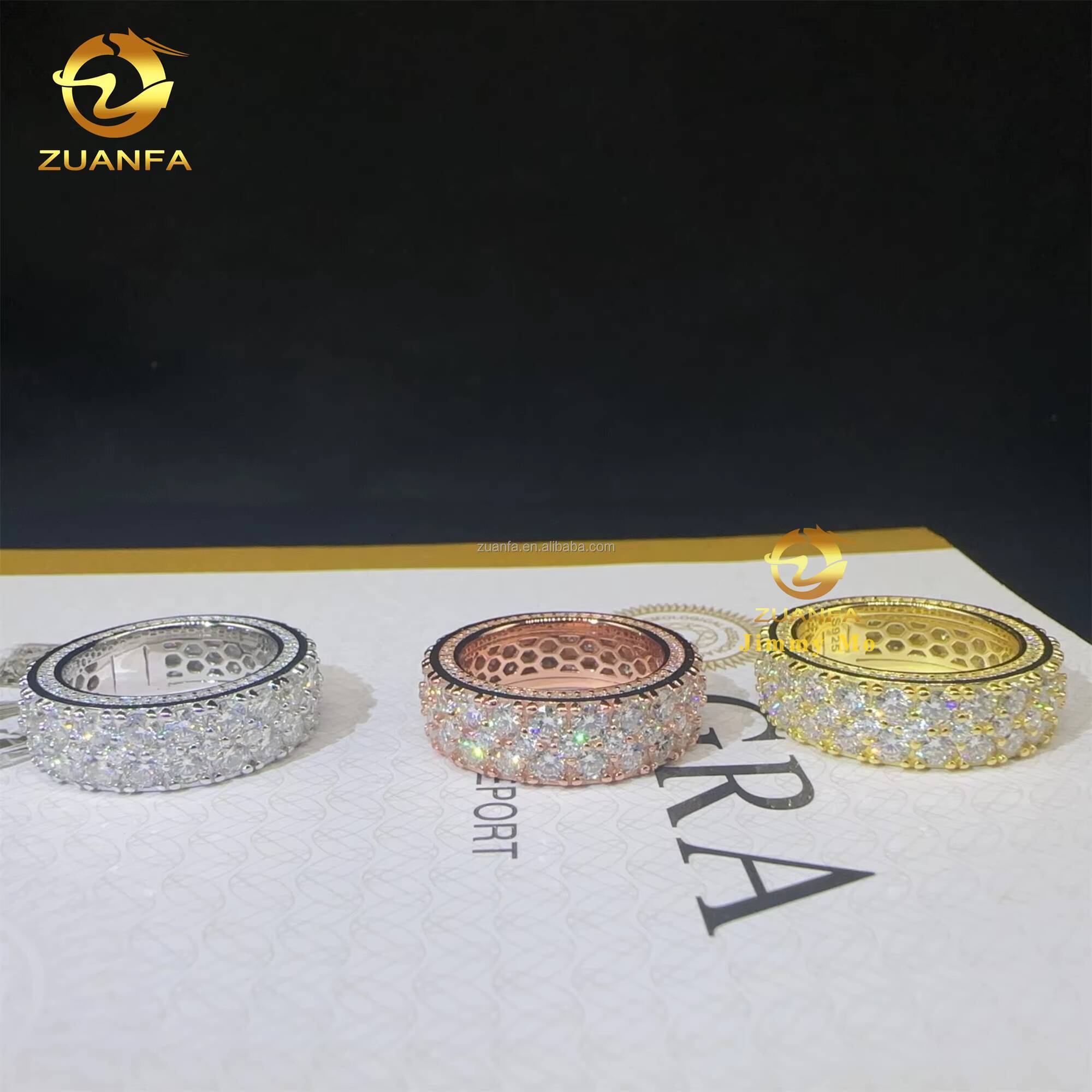 White Yellow Rose Gold Color Luxury Jewelry GRA Certificate S925 Fully Iced Out VVS Moissanite Diamond Eternity Band Ring