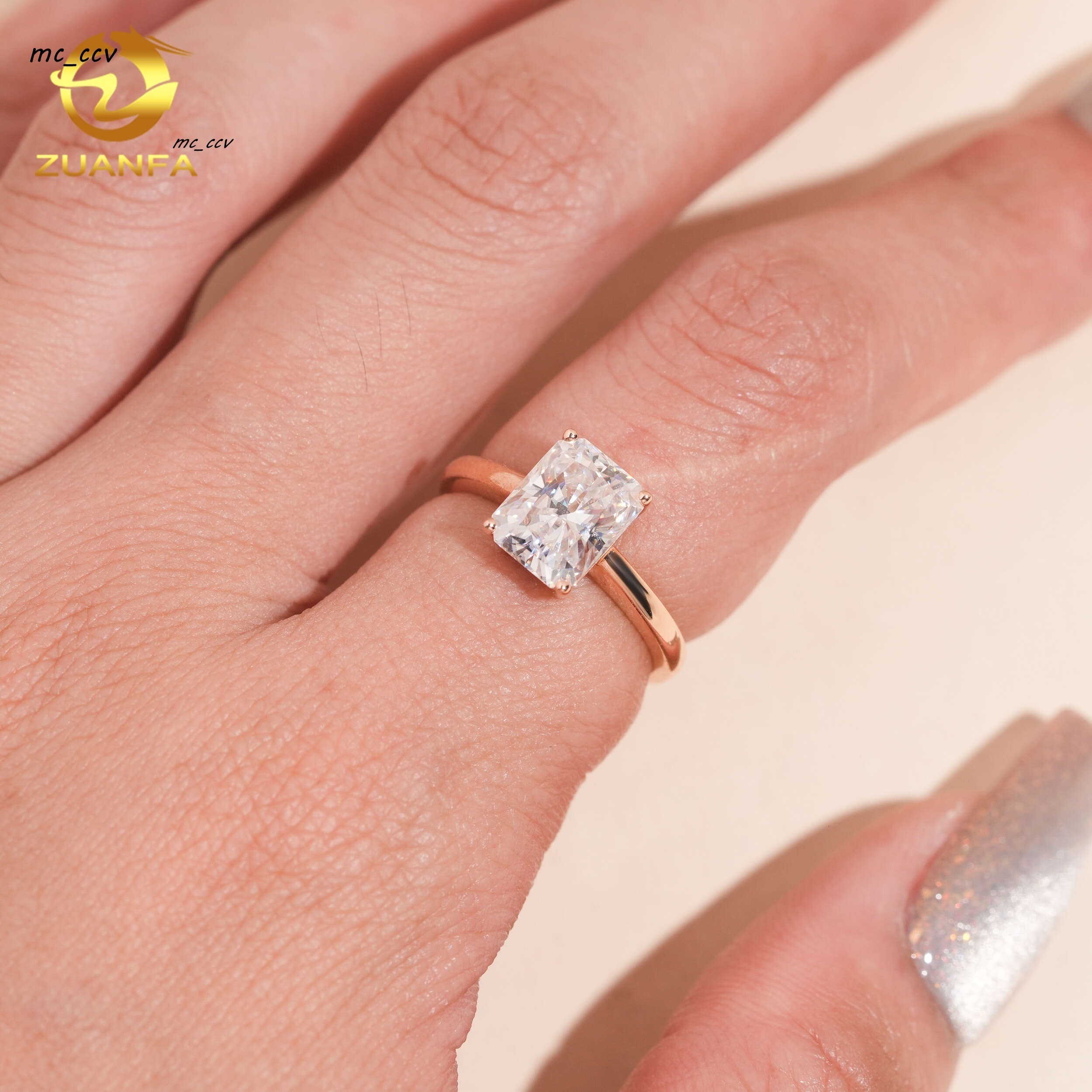 Custom Real 10K 14K 18K RoseYellowWhite Gold Pass Diamond Test 3ct Radiant Cut Moissanite Solitaire Wedding Engagement Ring