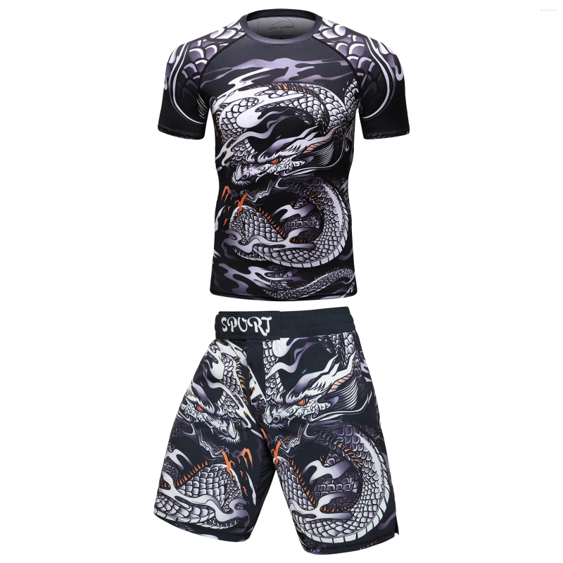 Men's Shorts Two Sets Of Sportswear Bjj Jiu Jitsu Gi Rashguard MMA Muay Thai Pants Cool Boxing Suit Running Fitness