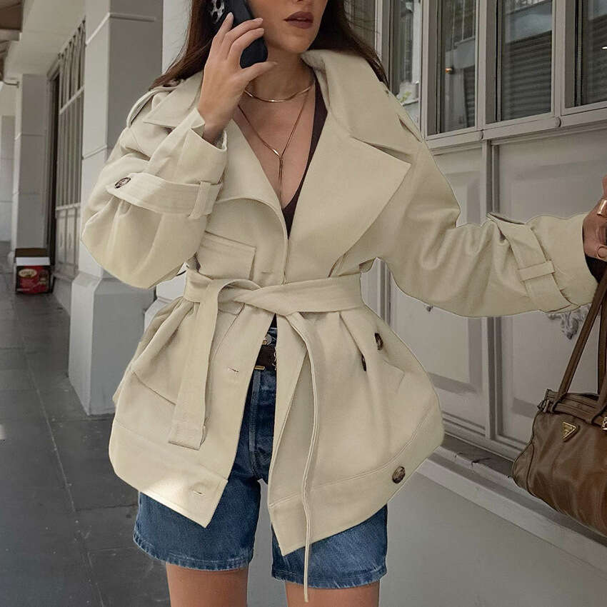 Autumn Winter New British Style Lace-Up Long Sleeve Trench Coat With Design Sense, Elegant And Fashionable For Commuting In B3