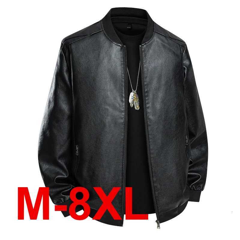 Mens Casual Leather Jackets Fashion Solid Color Collar Zipper Pocket Biker Clothing Bomber Motorcycle PU Jacket Plus Size 8XL W250906