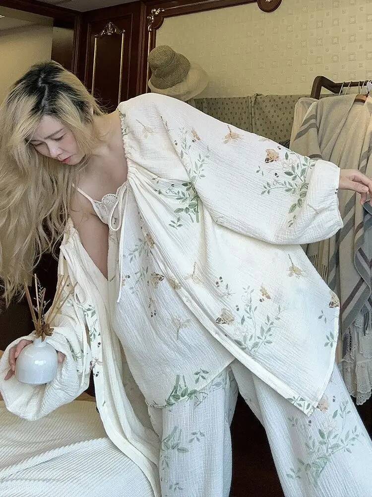 2025 New Spring and Autumn Women's Cotton design Pajama Set Printed Home Clothes Long Sleeve Spaggehtti Designer Strap Pants Home Clothes