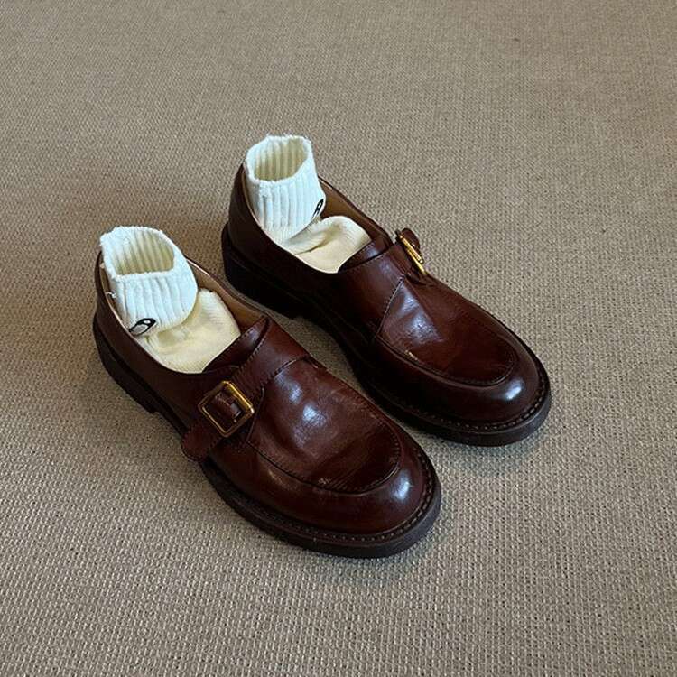 Cowhide 2025 Designer Shoe Genuine Thick-Soled Loafers Spring and Autumn Single Black British College Style Women's Leather Shoes