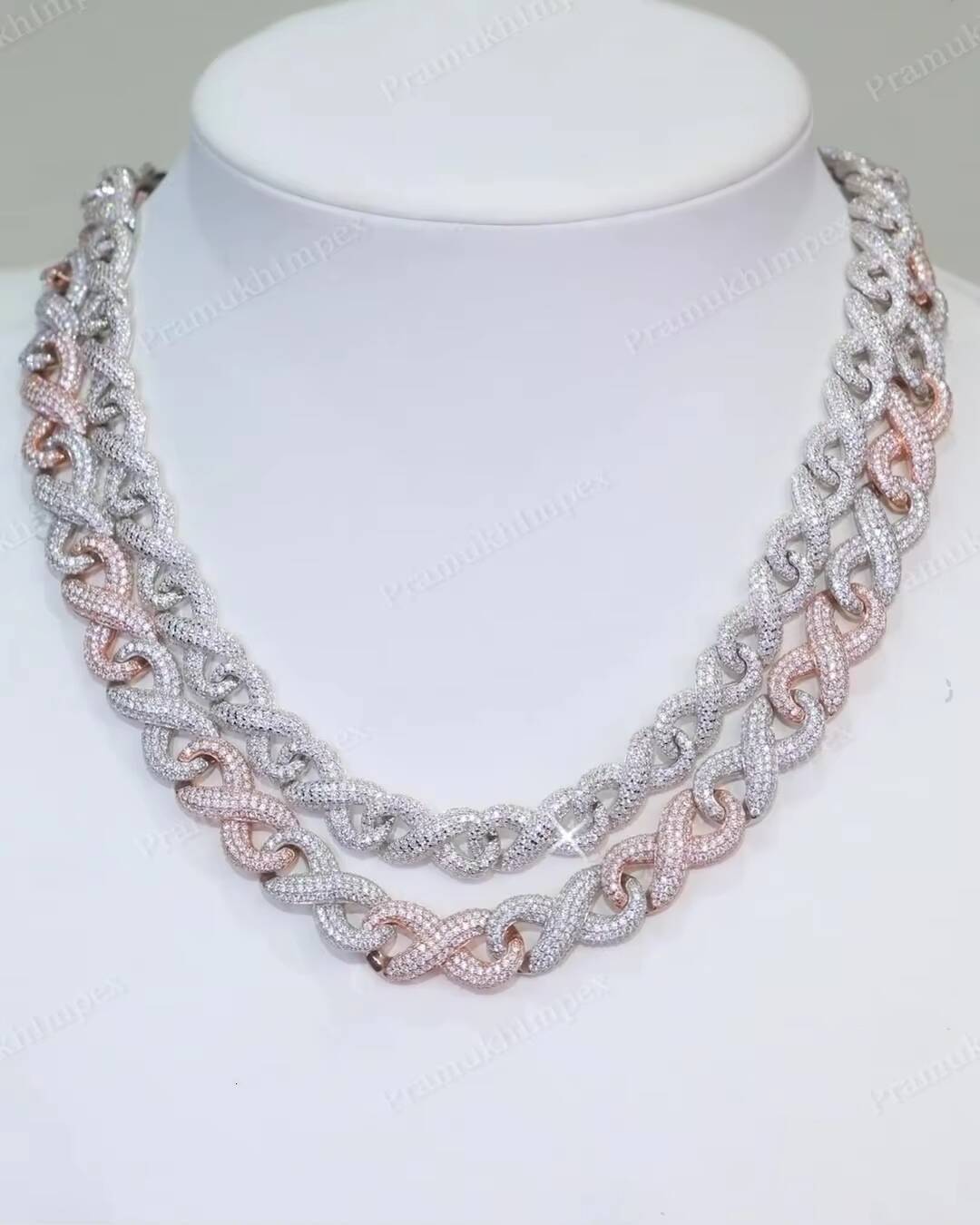 Two Row round Cut VVS Moissanite Diamond 925 Sterling Silver Iced Out Party Wear Miami Cuban Link Chain for Rapper Men and Women