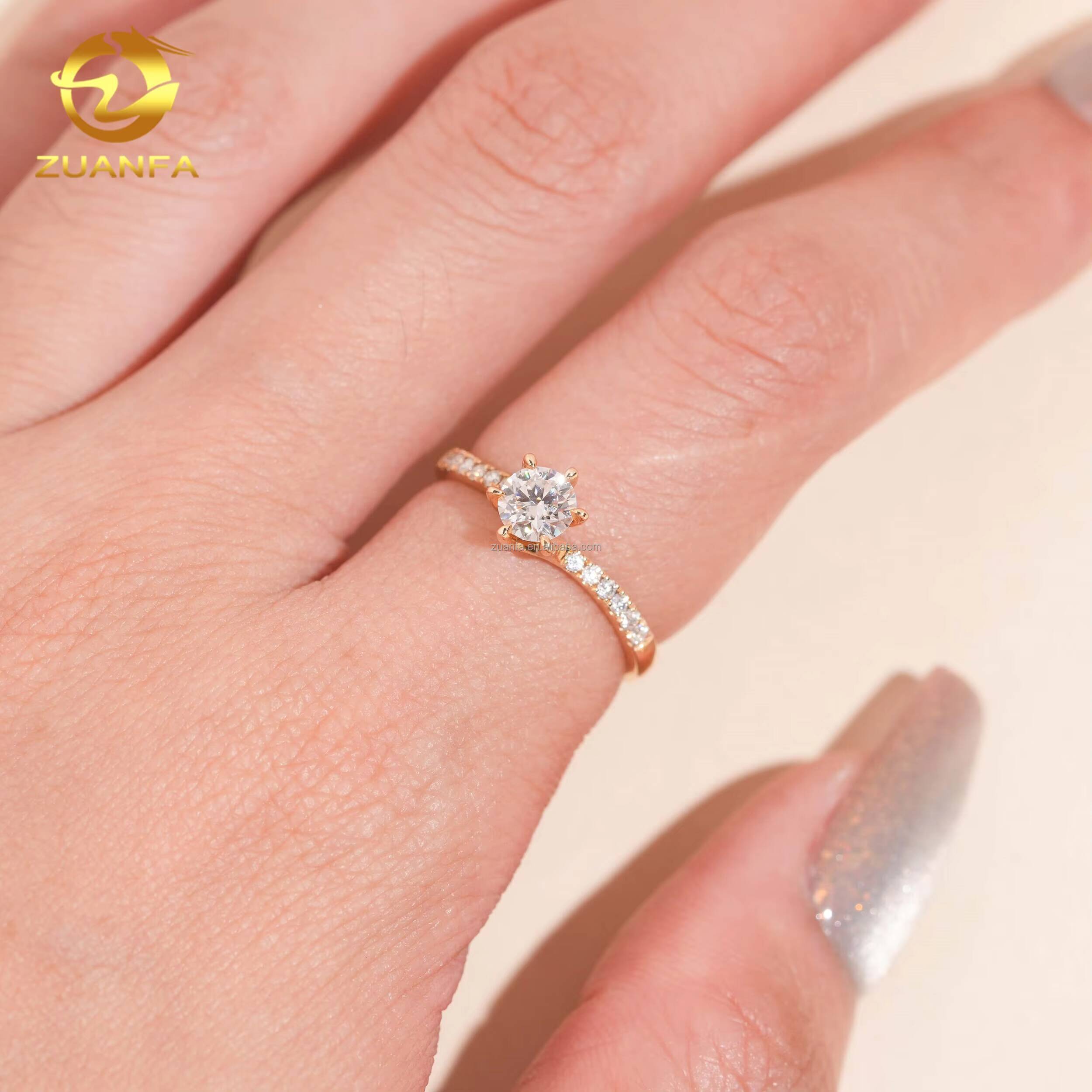 Hidden Halo Anniverssany Gift 14k Real Gold Wedding Bridal Jewelry Luxury 05ct D VVS1 Moissanite Diamond Engagement Ring