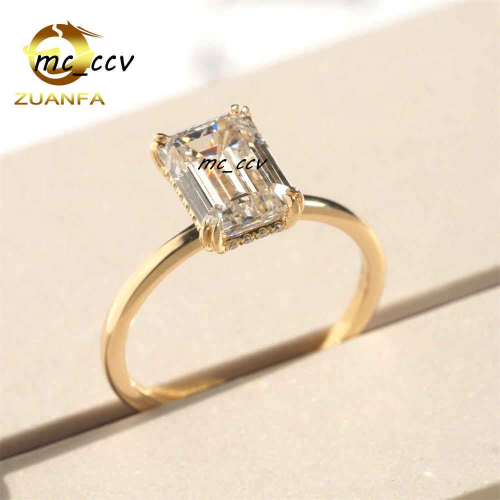 Top Quality Certified Women Wedding Band Fine Jewelry 14K Yellow Gold Emerald Cut Lab Grown Diamond Gold Engagement Ring