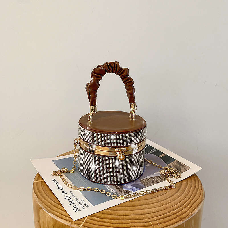 New Style Personality for Women Trendy Simple Mini Shiny Diamond Fashion Bucket Versatile Pleated Chain Shoulder Crossbody Bag