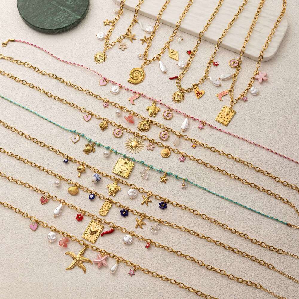 DHpet Personalized Knotted Rope Chain Lotus Feather Pendant Vacuum Electroplating Color Retention Fashion Ins Necklace