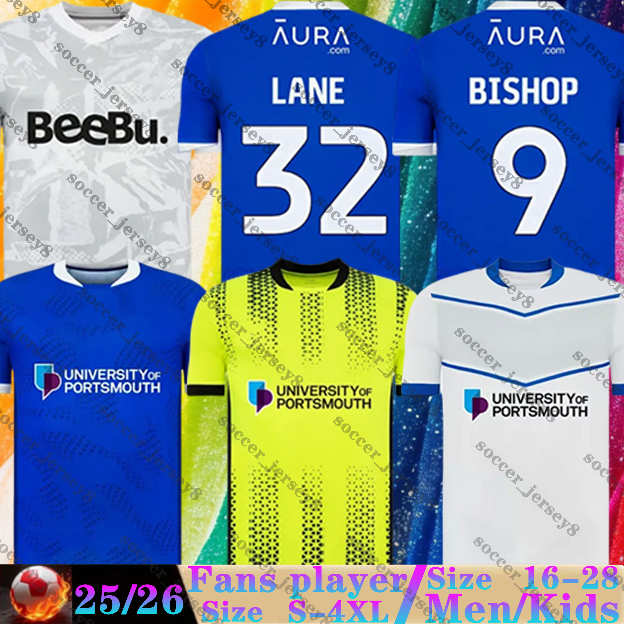 25 26 Portsmouth Soccer Jerseys MURPHY LANE BLAIR SEGECIC LANG BISHOP DOZZELL 2025 2026 football shirts kids kits sets SWIFT PACK POOLE OGILVIE home away Men Uniforms