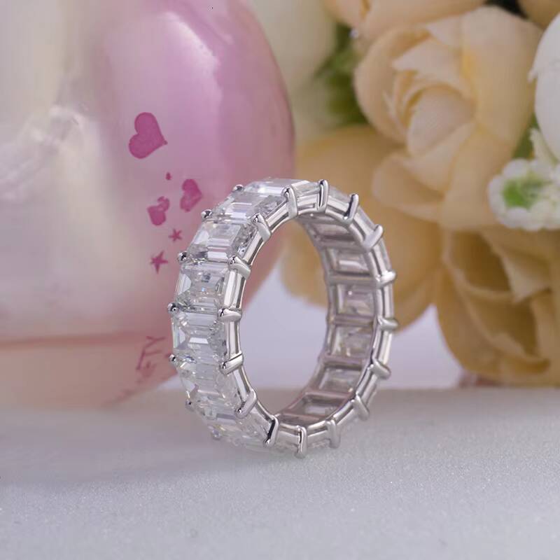 Popular 14k White Gold 4x6 Moissanite Emerald Cut Eternity Band