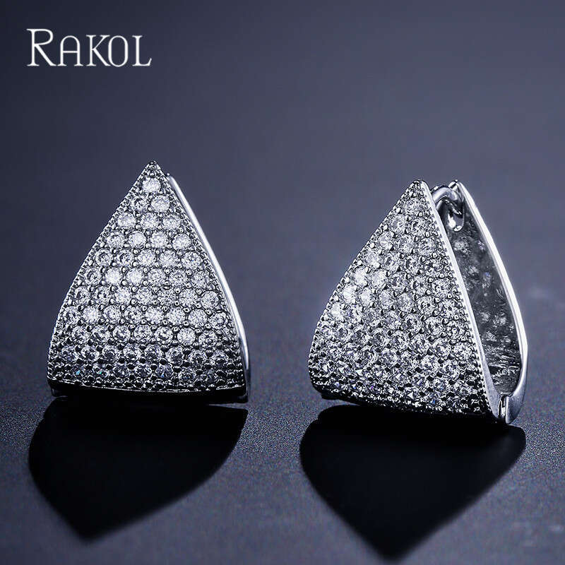 DH collections Korean - style Creative Geometric Triangular Earrings with Micro - set AAA Zircons