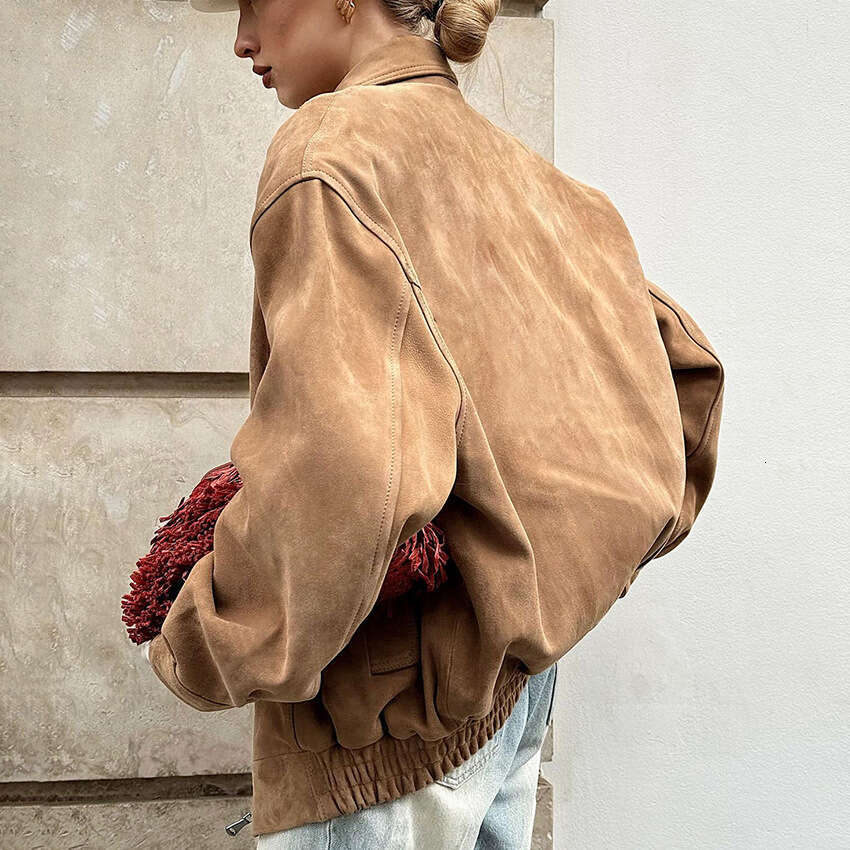 Autumn Winter New American Style Turn-Down Collar Suede Jacket With Design Sense, Elegant And Fashionable For Commuting B5