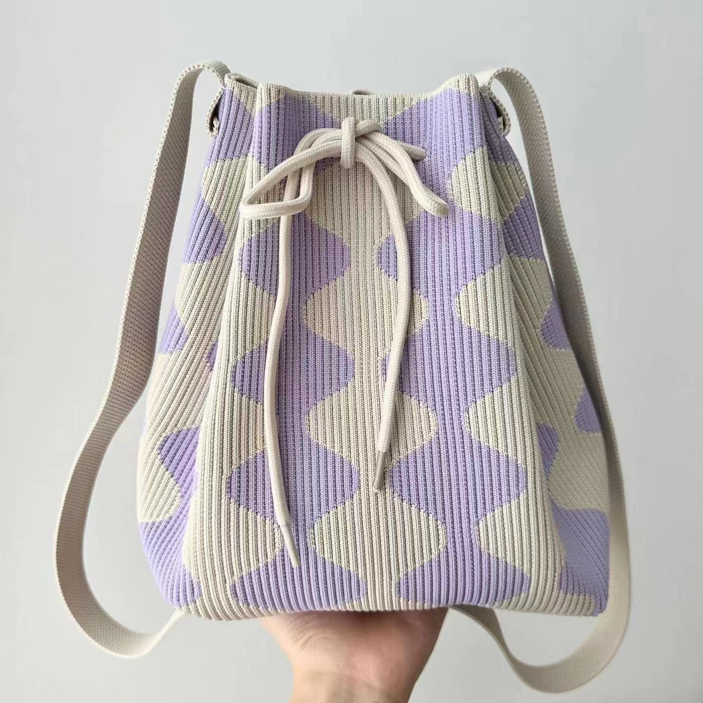 2025 new collection 2025 New Knitted Yarn Bucket Bag Hand-held Casual Handbag Lunch Bag Portable Autumn New Pattern Designer Bag, Women's Handbag