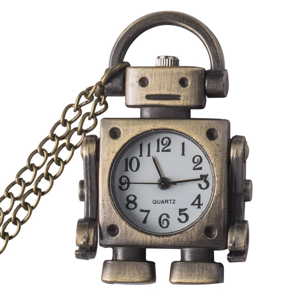 Vintage robot shape Arabic numerals round dial quartz pocket watch pendant decorated with cute keychain bag charm for a party 250906
