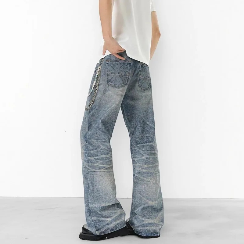 Autumn Men Baggy Jeans Oversize Straight Loose Casual Denim Trousers Solid Color Streetwear Fashion Y2k Wide Leg Elastic Pants 250906
