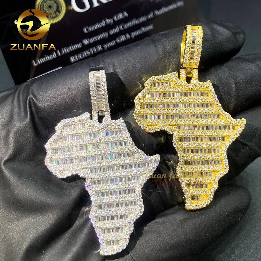 Fashion Moisssanite Hip Hop Jewelry Private 925 Silver Map Pendant Iced Out VVS Diamond Moissanite Pendant