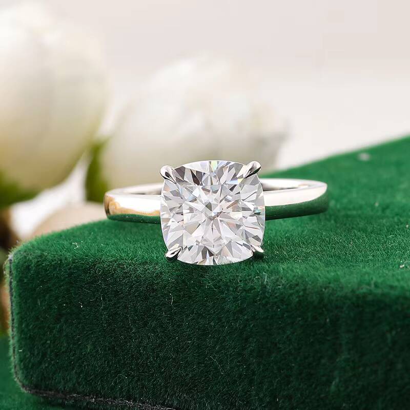 95mm Cushion Cut Moissanite Ring Big Size Stone 14k White Gold Ring Hot Sale Classic Style Fine Jewelry Rings
