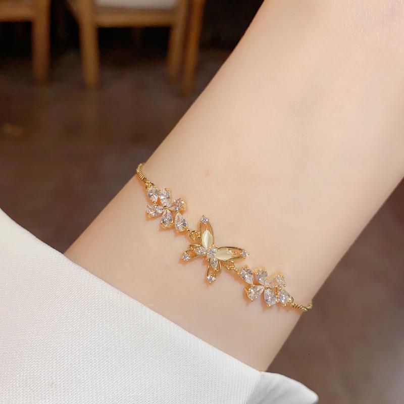 Real Gold Plated Zircon Flower Butterfly Fashionable Elegant Bracelet Niche Versatile High-end Feel Jewelry Mold - view 3