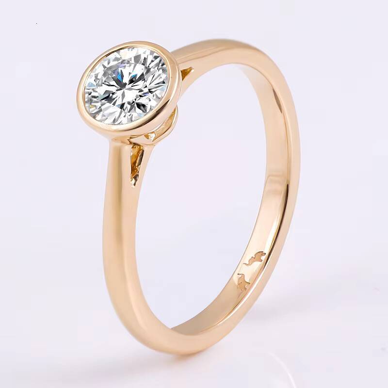Ready to Ship Moissanite Wedding Ring 10K Yellow Gold Bezel Setting 06Carat Center Diamond Moissanite Women Ring