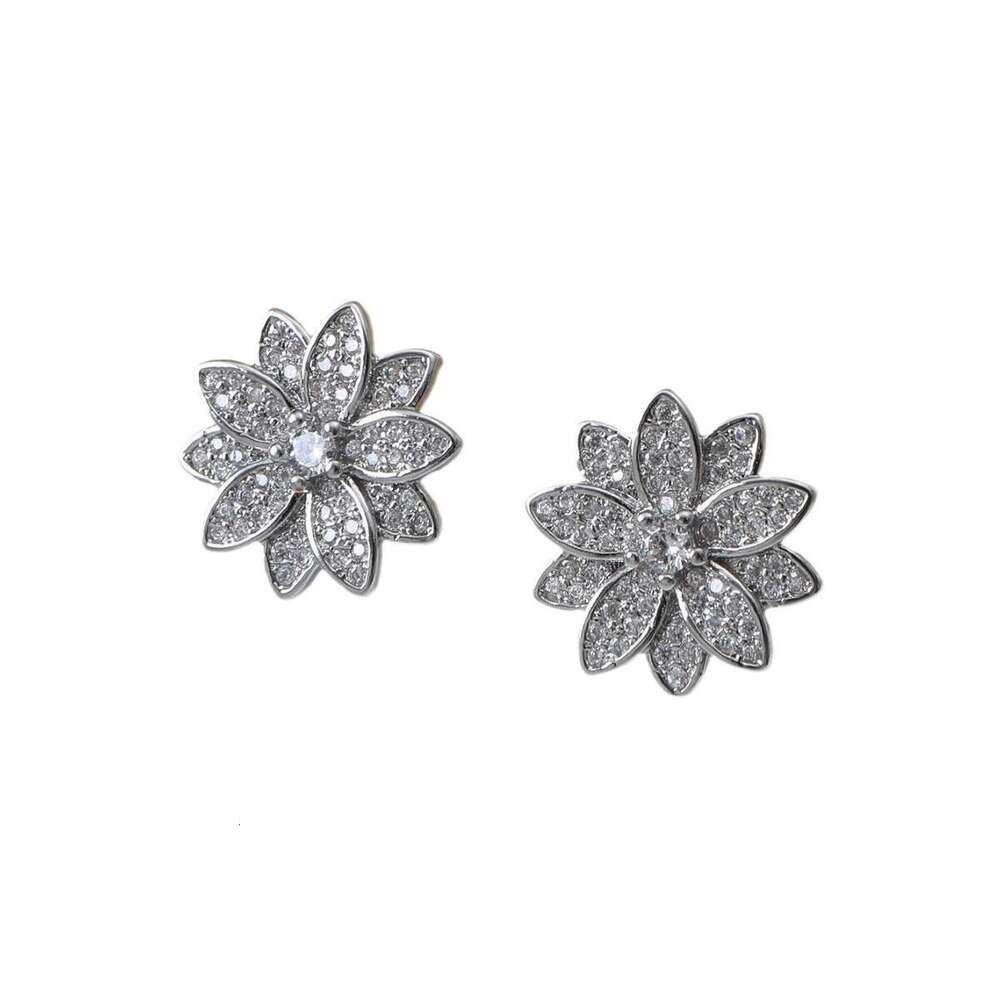 DHpet Micro Pave Zircon Chinese Lotus for Women Trendy Brand Same Light Full Dia Forest Style Artistic Temperament Flower Earrings