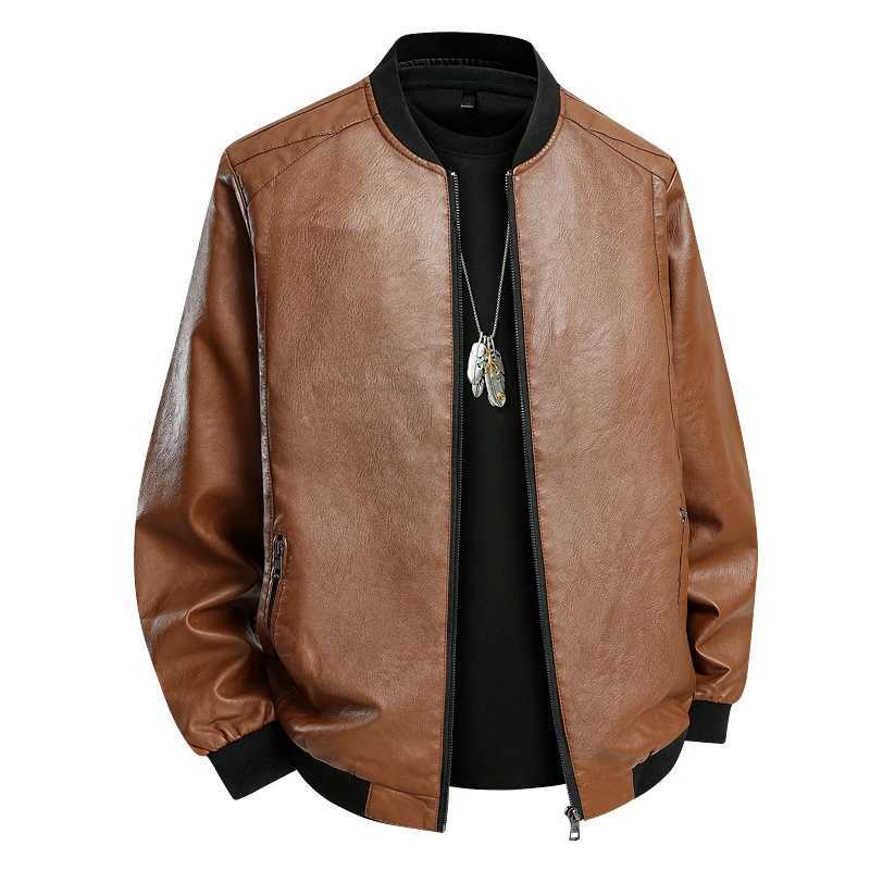 Mens Casual Leather Jackets Fashion Solid Color Collar Zipper Pocket Biker Clothing Bomber Motorcycle PU Jacket Plus Size 8XL W250906