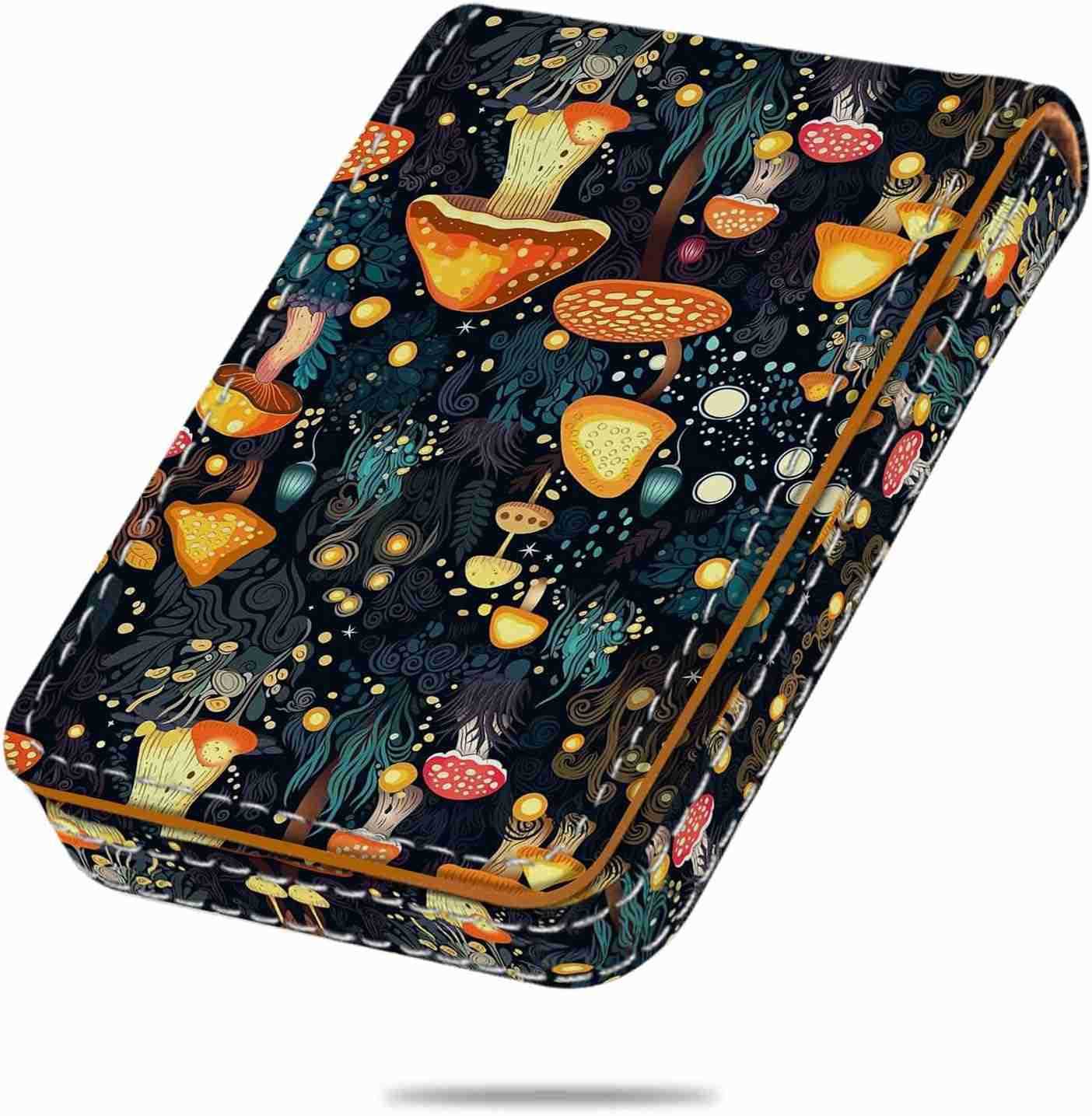 Card Holder PU Leather Printing Business Card Case Pocket with Magnetic Shut Portable Business Card Carrier Holder for Women or Men Mushroom Z250906