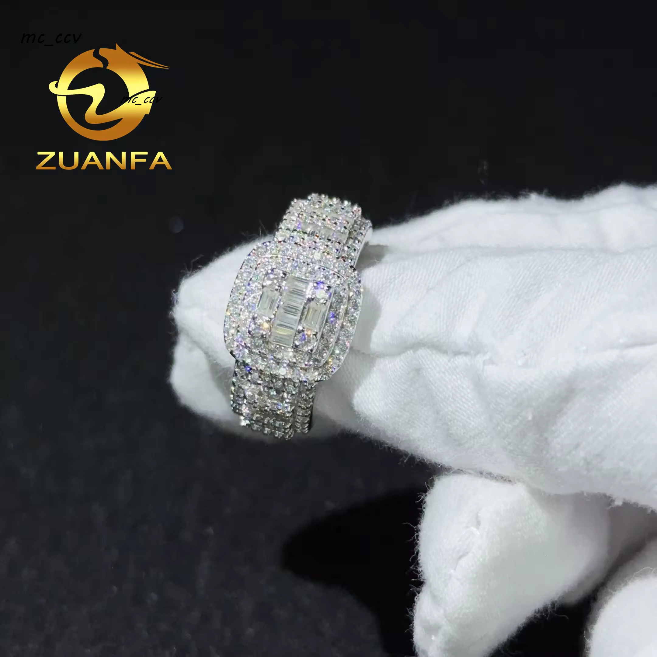 Stock Ready for Shipping Hiphop Baguette Moissanite Sterling Silver Ring for Men Half Eternity Ring