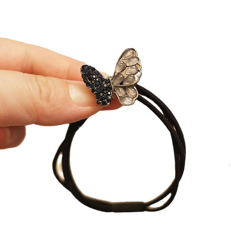 DHpet 2025 Korean High Elastic Hair Tie Adult Rhinestone Hair Rope Black Gunmetal Butterfly Heart Cat Eye Bowknot Alloy Head Accessory